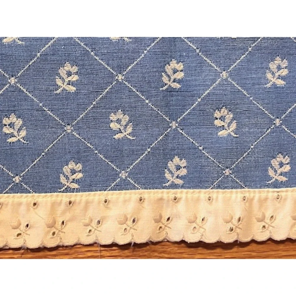 Blue Floral Valance with ivory lace trim, Permanent Press Drapery